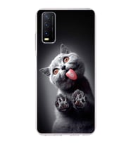 PrintiFy Vivo Y11s ile Uyumlu 1mm Slim Fit Kedi 2 050c Baskılı Şeffaf  Kılıf