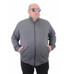 Starbattal Büyük Beden Basic Mevsimlik Fermuarlı Sweatshirt 22750 GRI MELANJ