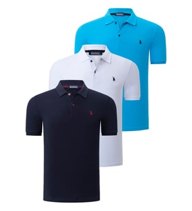 ÜÇLÜ SET T8561 DEWBERRY ERKEK T-SHIRT-BEYAZ-LACİVERT-MAVİ