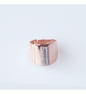 I Harfi Baget Taşlı Rose Gold Kaplama Gümüş Yüzük