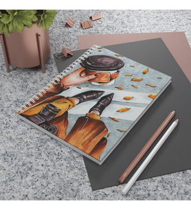 Sonbahar Temalı Spiralli Çizgili Defter