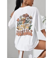 Unisex Baskılı Oversize T-Shirt - Beyaz