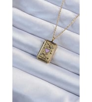 Mey İthalat® 316L Çelik Zincir Eskitme Renk Pembe Mineli Kalp Figürlü Tarot Kolye