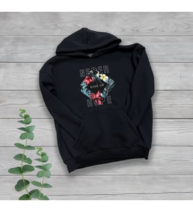 Never Give Up Hope Göğüs Baskılı Unisex Oversize Siyah Sweatshirt