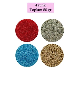 Dökme Cam Kum Boncuk (11/0) 2 mm - 4 Renk - Toplam 80 Gram - BNC404