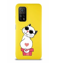 Xiaomi Mi 10T Soft Premier Kapak Coolcat Tasarımlı Silikon Kılıf - Sarı (Şeffaf)