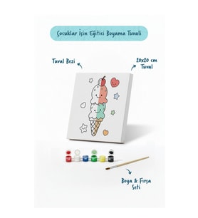 Dondurmalı Ayıcık Boyama Tuvali – Şövalesiz Boya Seti 20x20