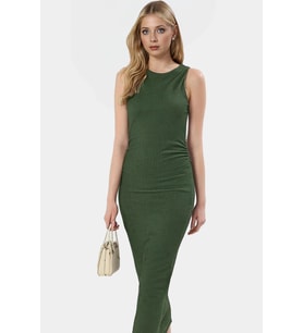 Kadın Midi Boy Örme Elbise Bisiklet Yaka Astarlı Bodycon Kalıp Günlük Stil Kaliteli Malzeme