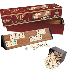 Oyun Aletleri Premium VIP Okey Ahşap Rummy Set Melamin Taşlı Ahsap Okey Takimi