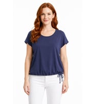 Kadın Lacivert Basic Yuvarlak Yaka Bağcıklı Pamuklu T-Shirt