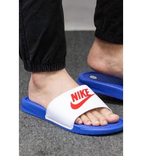 Nike Futura Benassi Slide Blue-White-Red Unisex Mavi-Beyaz Terlik Tek Bantlı (Mavi - Beyaz)