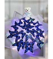 Led Işıklı - Ayıcıklı Mor Kelebek Buketi Sevgiliye Hediye Mor Çiçek Buketi-Hediyelik- Sevgililer Günü-Anneler Günü-Kadınlar Günü (Mor-Lila-Sim)