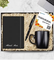 Kişiye Özel Siyah Defter & Siyah Mat Roller Kalem & Siyah Kupa Hediye Seti