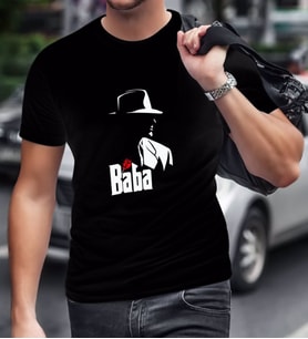BK Home Godfather Baba Tasarımlı Siyah T-Shirt-16