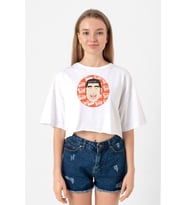 Monogatari Anime Takeo Gouda Circle Poster Beyaz Kadın Crop Tshirt
