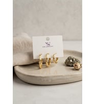 Pirinç Gold Renk Kare Model 3'lü Küpe Seti TJ-BKP12175