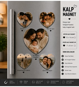 Kalp Fotoğraf Magneti Sevgiliye Kişiselleştirilebilir Romantik Çift Anıları Hediye Seti