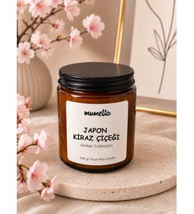 Mumelia Amber Kavanoz - Doğal Soya Cam Bardak Mum - Japon Kiraz Çiçeği Kokulu