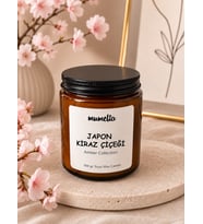 Mumelia Amber Kavanoz - Doğal Soya Cam Bardak Mum - Japon Kiraz Çiçeği Kokulu