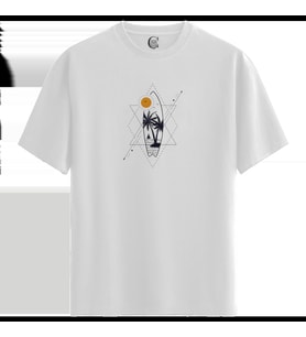 Surf Geometry - %100 Pamuklu Erkek Beyaz Tişört - Premium Quality (Siyah - Beyaz)