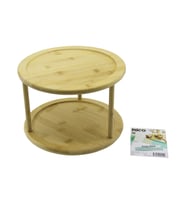 2 KATLI YUVARLAK=24.5CM DÖNER TABLALI AHŞAP BAMBU SUNUM TEPSİSİ - MİNİ SOFRA (4887)