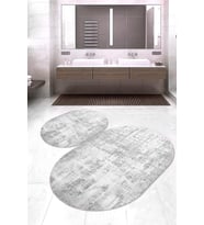 Dijital Baskılı Kaymaz Taban Yıkanabilir Oval 2'li Klozet Takımı Banyo Paspası NOKZ-HY-941 (Gri)
