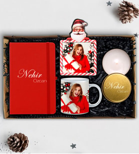 Yılbaşı Hediyesi İsimli Defter & Fotoğraflı Kupa Bardak & Fotoğraflı Çerçeve & İsimli Metal Mum