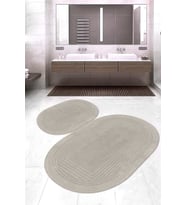 Dijital Baskılı Kaymaz Taban Yıkanabilir Oval 2'li Klozet Takımı Banyo Paspası NOKZ-HT-397 (Bej)