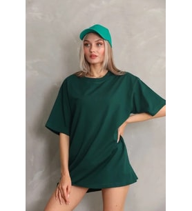 Regular Fit Tişört Bisiklet Yaka Yazlık Kısa Kol Basıc T-Shirt - Yeşil