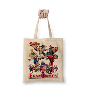 Street Fighter Evan Games 1988 Beyaz Bez Çanta Uzun Saplı Alışveriş Çantası Plaj Çantası