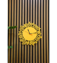 Erdizden Çiçek ve Kuş Desenli Lazer Kesim Mdf Duvar Saati (Turuncu)