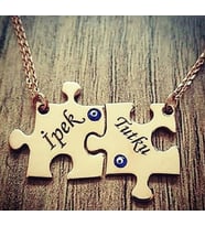 Puzzle Çift Kolye Altın Kaplama 925 Ayar Gümüş