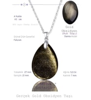 Sertifikalı Damla Model Gold Obsidyen Taşı Kolye (GÜMÜŞ APARATLI) (Çok Renkli)