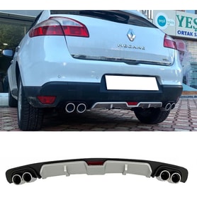 Renault Megane Mk3 HB Gri Difüzör 4 Krom Egzoz Görünümlü Difizör Arka Ek Body Kit