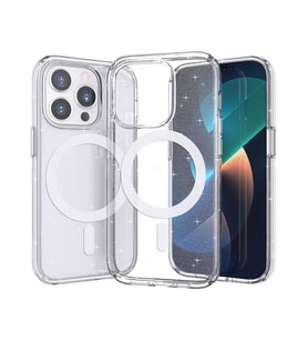 iPhone 14 Pro Kılıf Magsafe Şarj Özellikli Parlayan Simli Saydam Renkli Allstar Kılıf (Renksiz)