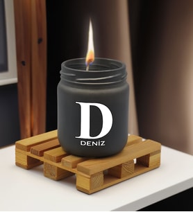 BK Gift Kişiye Özel DTF İsimli Renkli Cam Kavanozda Kokulu Mum-2(13 Renk Seçeneği), Arkadaşa Hediye, Sevgiliye Hediye, Doğum Günü Hediyesi (Antrasit)