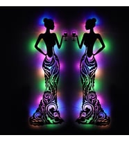 Lucenda Led Işıklı Kadın Temalı Tablo Bloom Dekoratif Gece Lambası 2 Adet (Çok Renkli)