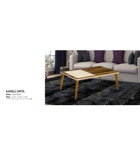 Orta Sehpa 11815 OSM KARELİ Model Parlak Ceviz Krem Kayın İnce torna ayak El yapı (Ceviz Rengi)