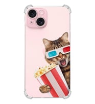 PrintiFy Apple iPhone 15 Kedi 1 Şeffaf Köşe ve Kamera Korumalı Korumalı Antişok Kılıf