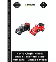 Özel Üretim Nostaljik Dekoratif Retro Çizgili Klasik Araba Tasarımlı Biblo Kumbara - Vintage Model