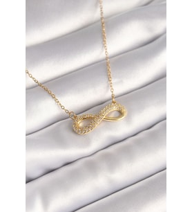 316L Çelik Gold Renk Zincir Zirkon Taşlı Sonsuzluk Model Kadın Kolye - TJ-BKO8410