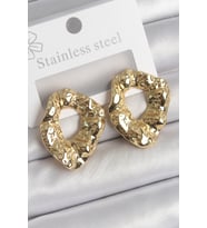 316 Çelik Gold Renk İşlemeli Halka Model Kadın Küpe (Altın)