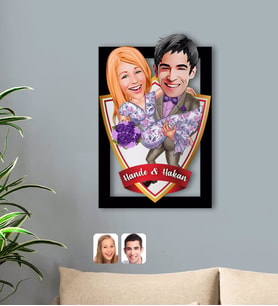 BK Gift Kişiye Özel İsimli Sevgililer Karikatürlü 3D Ahşap Tablo-56