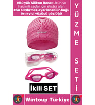 #YüzmeSeti Ayarlanabilir Su Geçirmez Buğu Önleyici Yüzücü Gözlüğü Büyük Beden Silikon Bone İkili Set