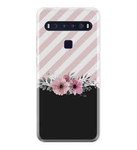 TCL 10L 10 Plus 10SE 20E 20SE 30SE L7 Kılıf Desemli Silikon Strip Pink Flowers 1396