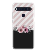 TCL 10L 10 Plus 10SE 20E 20SE 30SE L7 Kılıf Desemli Silikon Strip Pink Flowers 1396