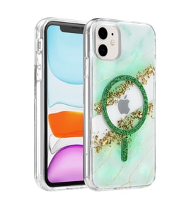 Onegif Apple iPhone 11 Lotus Simli Magsafe Kapak - Yeşil