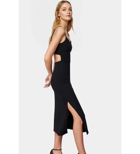 Kadın Midi Boy Örme Elbise Cut Out Detaylı Yırtmaçlı Bodycon Kalıp Yaz Aylarının Vazgeçilmezi