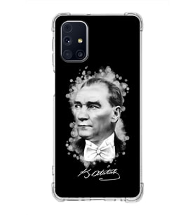 Samsung Galaxy M31s  Köşe Korumalı Antişok Kapak Atatürk Tasarımlı Şeffaf Silikon Kılıf
