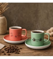 BK Gift 2'li Somon ve Yeşil Renkli Emoji Yüz Tasarımlı Seramik Türk Kahvesi Fincanı Takımı-7